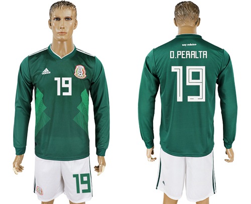 Mexico #19 O.Peralta Home Long Sleeves Soccer Country Jersey - Click Image to Close